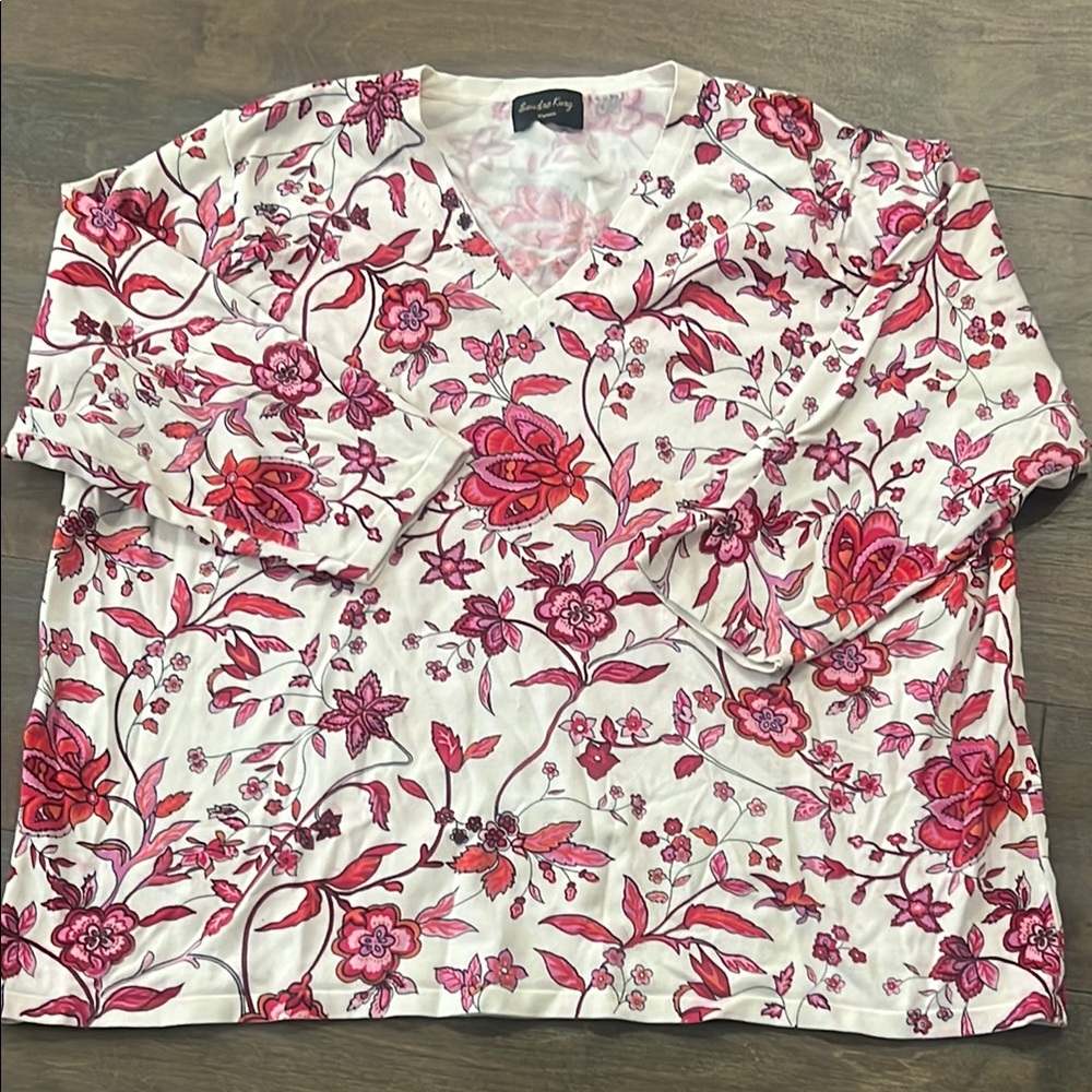 Floral Pink and White Women's Top by Sandra King size XL